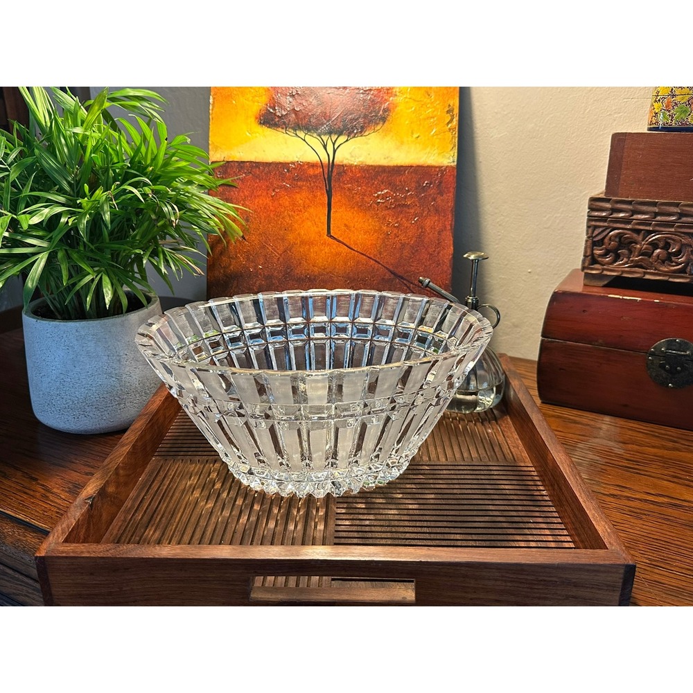 Vintage Russian Cut Lead Crystal Bowl 11in Oval Scalloped Serving Dish Clear - Picture 2 of 8